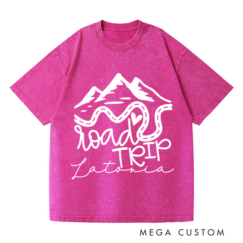 Personalized Road Trip Washed T-Shirts Vacation Shirt Traveling Shirts Customized Name Shirt Gift For Nature Lover 