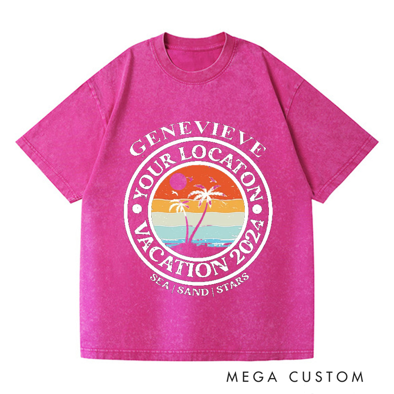 Personalized Summer Washed T-Shirts Vacation Shirts Beech TShirts Gift For Traveler Tee