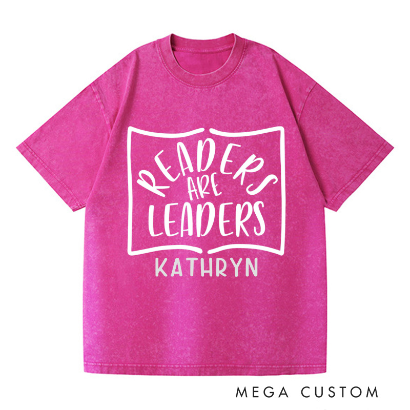 Personalized Readers Are Leaders Washed T-Shirts Reading Shirt Customized Name Shirt Book Tee Gift for Reader
