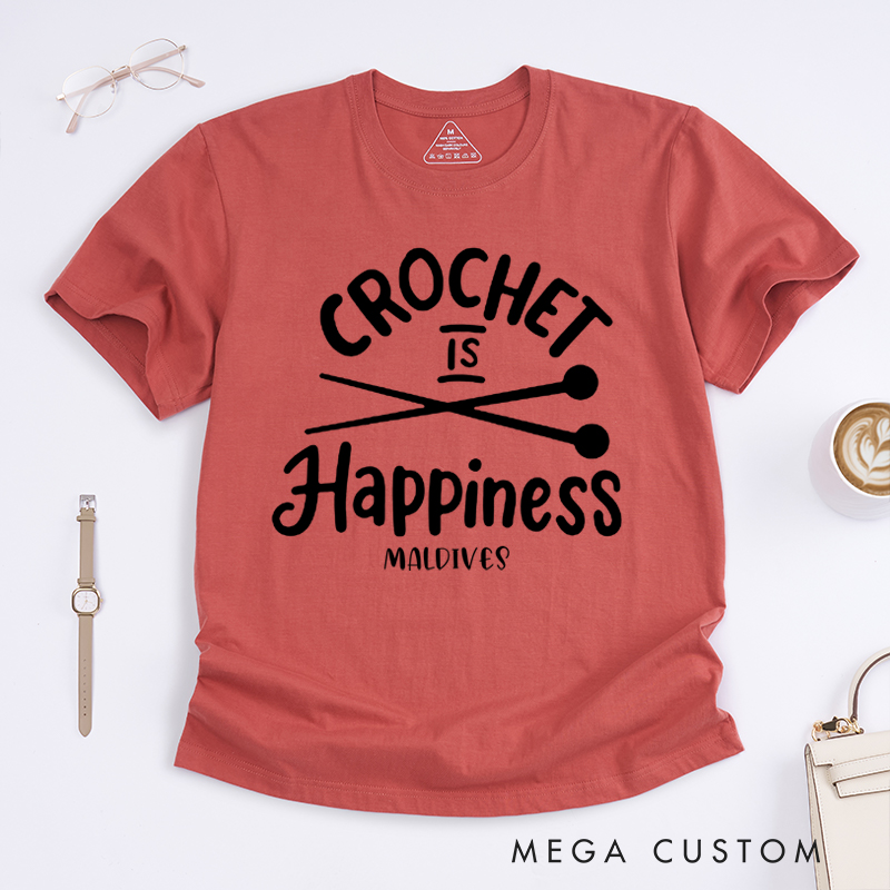 Personalized Crochet is Happiness Classic T-Shirts for Knitting Lovers Funny Crochet Shirt Gift for Crochet Lover