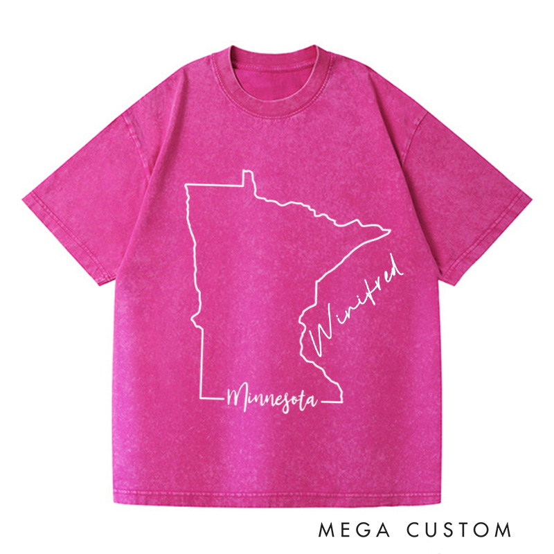 Personalized Minnesota State Washed T-Shirts Travel Tee Map Shirt Trendy Shirt Customized Name Shirt Gift For Traveler