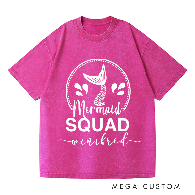Personalized Mermaid Washed T-Shirts Funny Mermaid Tee Trendy Shirt Customized Name Shirt Gift For Ocean Enthusiasts