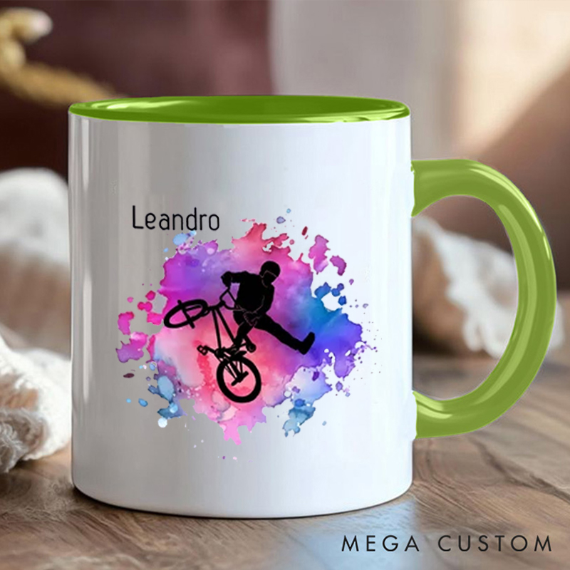 Personalized BMX Stunt Coffee Cup Mug with Extreme Sports Enthusiasts for Outdoor Adventures Riding Cycling Biking Enthusiasts