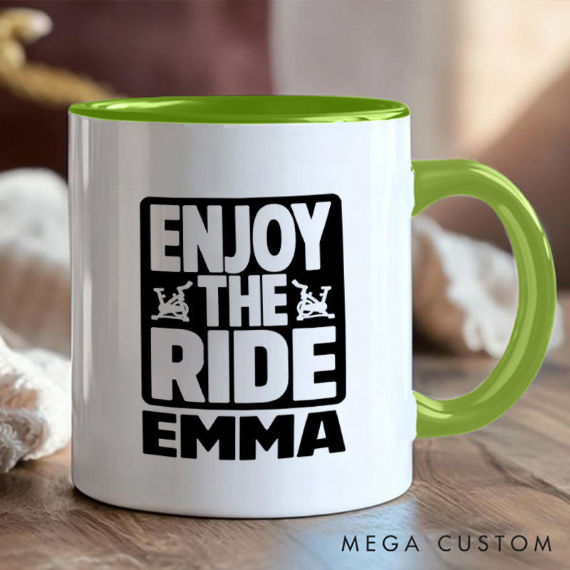 Personalized Enjoy the Ride Coffee Cup Mug with Motivational Bike for Outdoor Adventures Riding Cycling Biking Enthusiasts