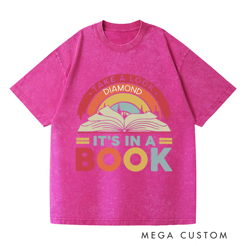 Personalized Reading Rainbow Washed T-Shirts Take a Look It’s in a Book Shirt Reading Vintage Retro Rainbow Shirt with Name Reading Book Gift Shirt Book Lover T Shirt