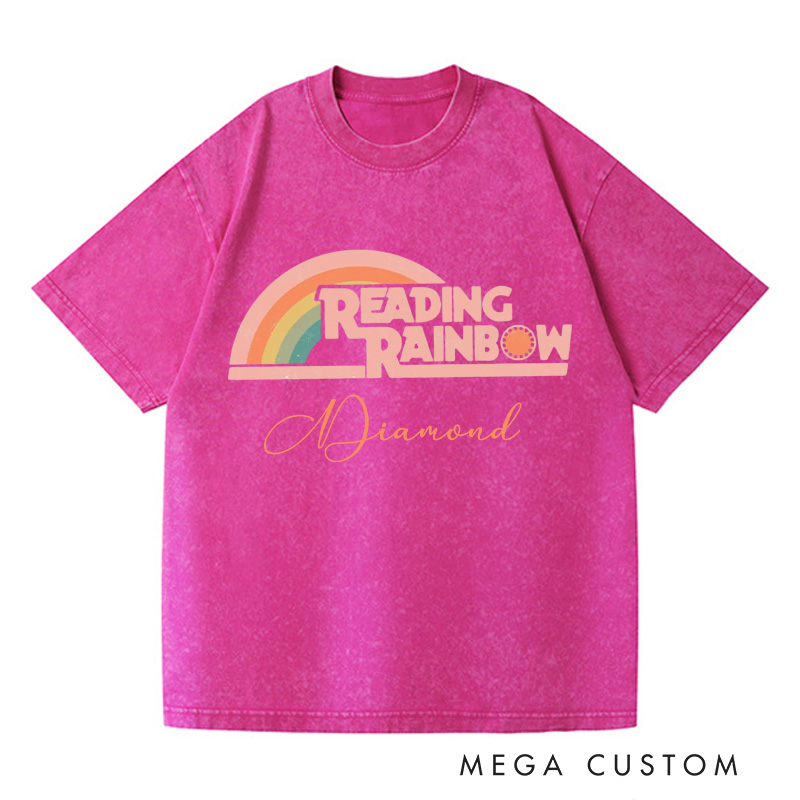 Personalized Reading Rainbow Washed T-Shirts Love to Read Tee Funny Librarian Tee with Name Reading Retro Tshirt Book Lover Shirt Gift for Reader