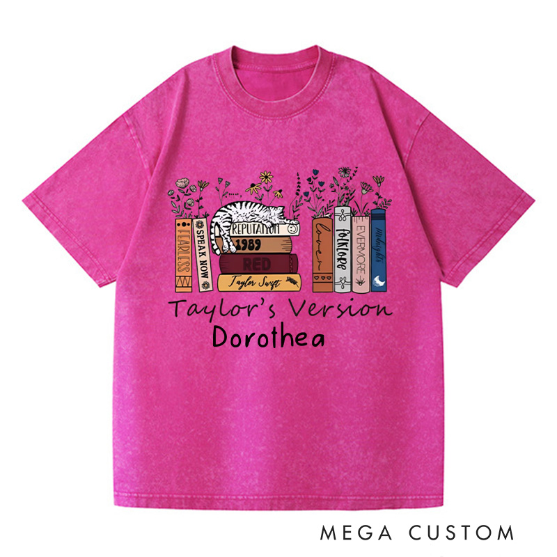 Personalized Book Flower and Cat Washed T-Shirts Librarian Shirt Book Lovers Shirt Bookish Shirt Book Club Shirt Reader Shirt Gift For Bookworms Shirt