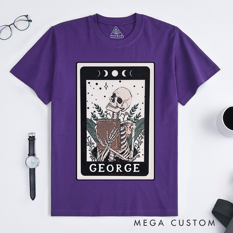 Personalized Tarot Lovers Classic T-Shirts  The Reader Skeleton Black Tarot Card  T-shirts Gift for Reader 