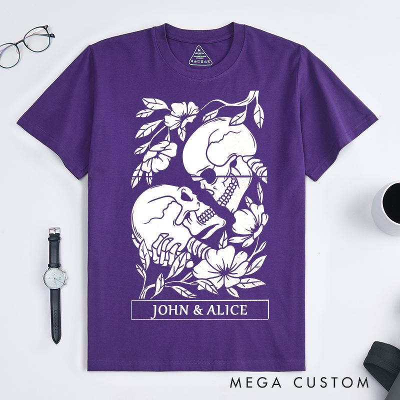 Personalized Tarot Lovers Classic T-Shirts Simple black and white style The Lovers  Skeleton Tarot Card  T-shirts Gift for Lover