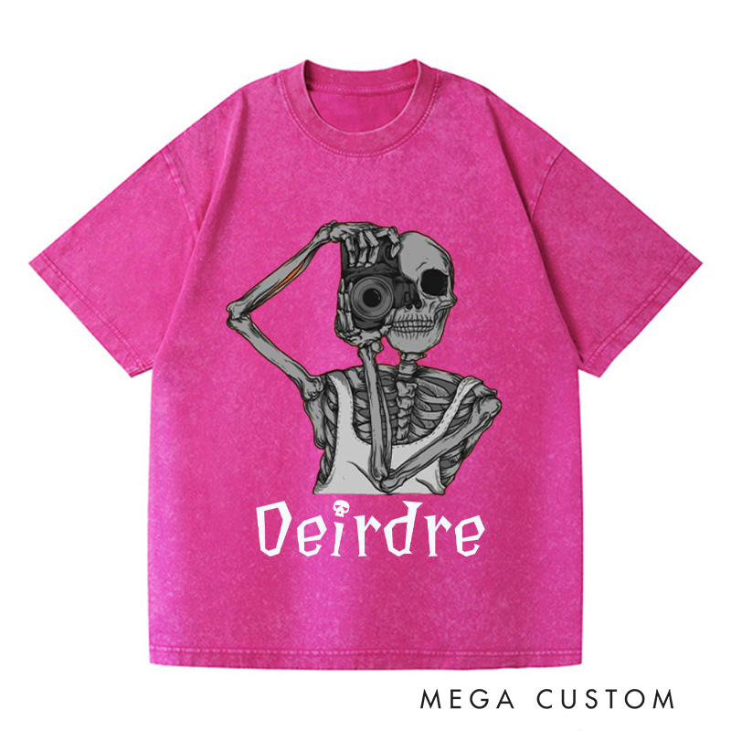 Personalized Skeleton Take Photos Washed T-Shirts Skeleton Shirt Funny Skeleton Tee Gifts For Those Who Love To Travel And Record Trip Lover Gift