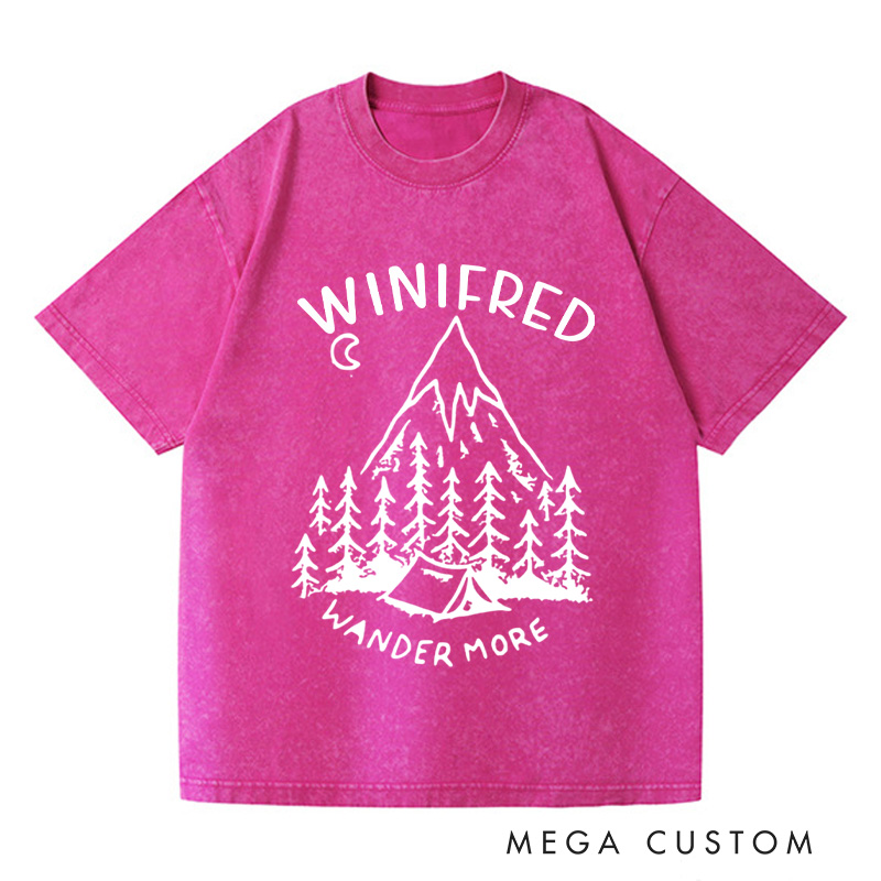Personalized Wander More Washed T-Shirts Travel Shirt Pine Tee Customized Name Shirt Gift For Nature Lover