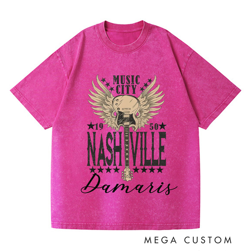 Personalized Music City Washed T-Shirts Vintage Inspired Cotton Shirt Unisex Tee Travel Shirt Gift For Those Who Love Life And Travel