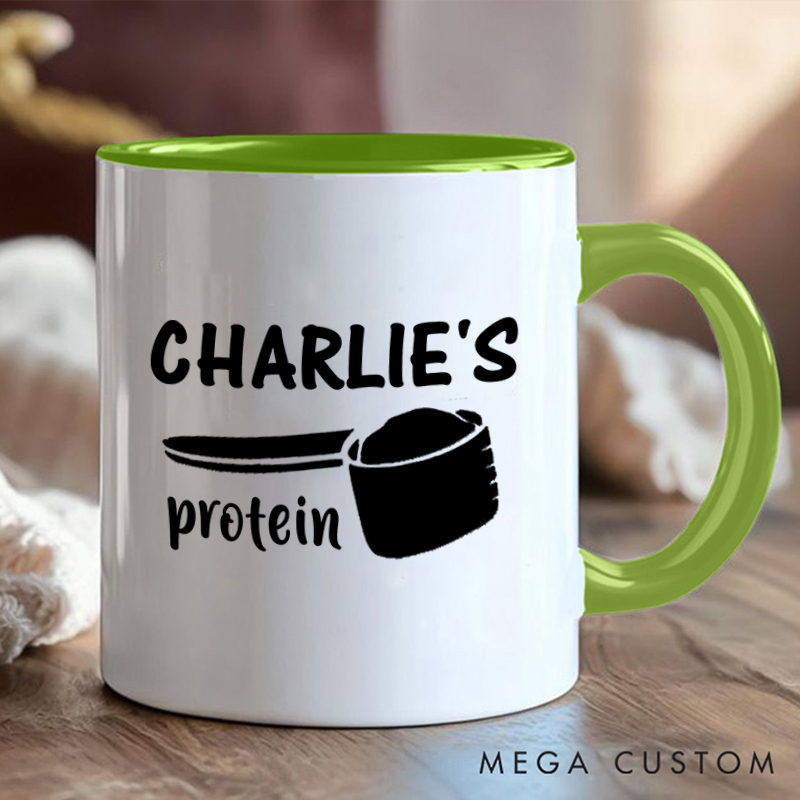 Personalized Fitness Mug with Protein Scoop Design Gift Motivational Coffee Cup for Fitness Enthusiasts Bodybuilders and Gym Lovers