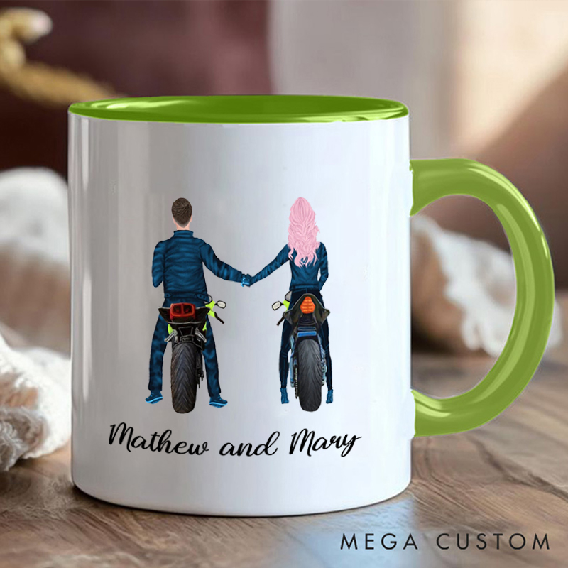 Personalized Couple Motorcycle Mug with Romantic Biker Design for Outdoor Adventures Riding Cycling Biking Enthusiasts