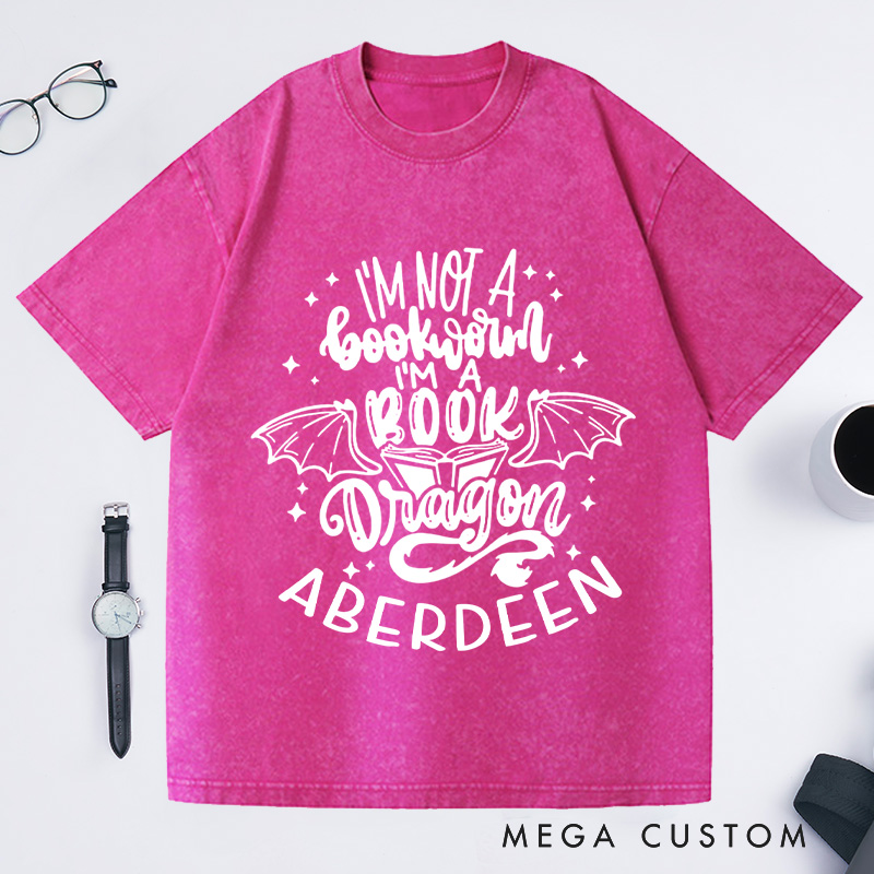 Personalized I'm Not A Bookworm I'm A Book Dragon Washed T-Shirts, Book Lover Shirt Reading Lover Shirt Librarian Shirt Book Lover Gift