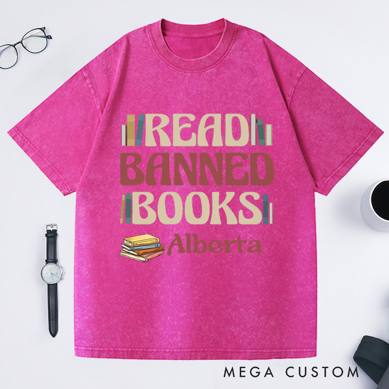 Personalized Read Banned Books Washed T-Shirts, Book Lover Tee Literary TShirt Bookish Shirt Reading Top Librarian Shirt