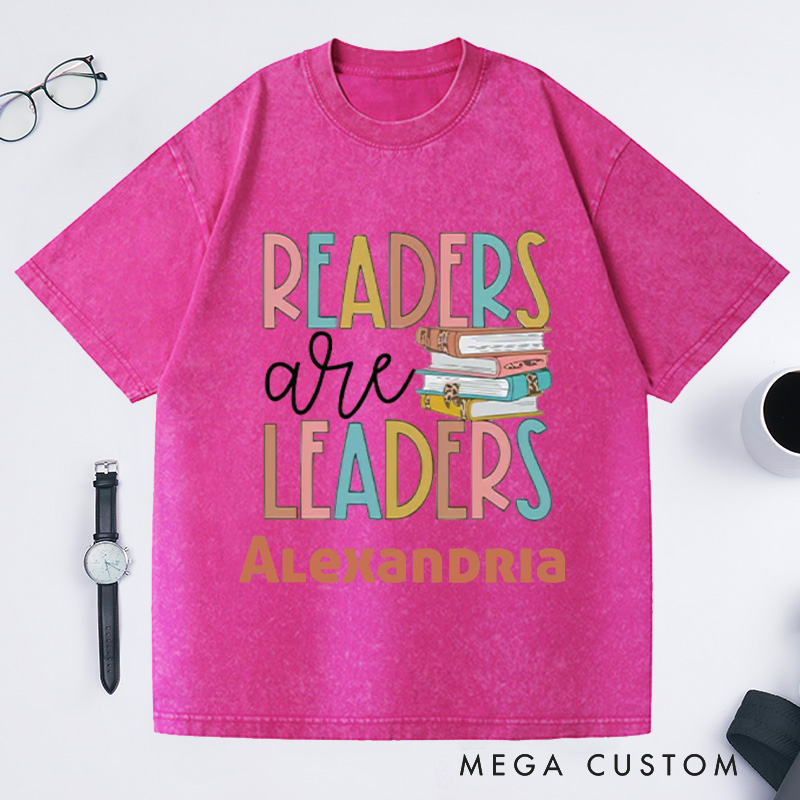Personalized Readers Are Leaders Washed T-Shirts Reading Shirt with Name Book Lover Tshirt Bookish Shirt Librarian Tee Gift