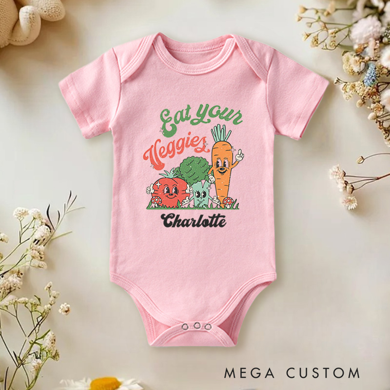Personalized Eat Your Veggies Cute and Whimsical Vegetable Characters Baby Gift Baby Onesie  