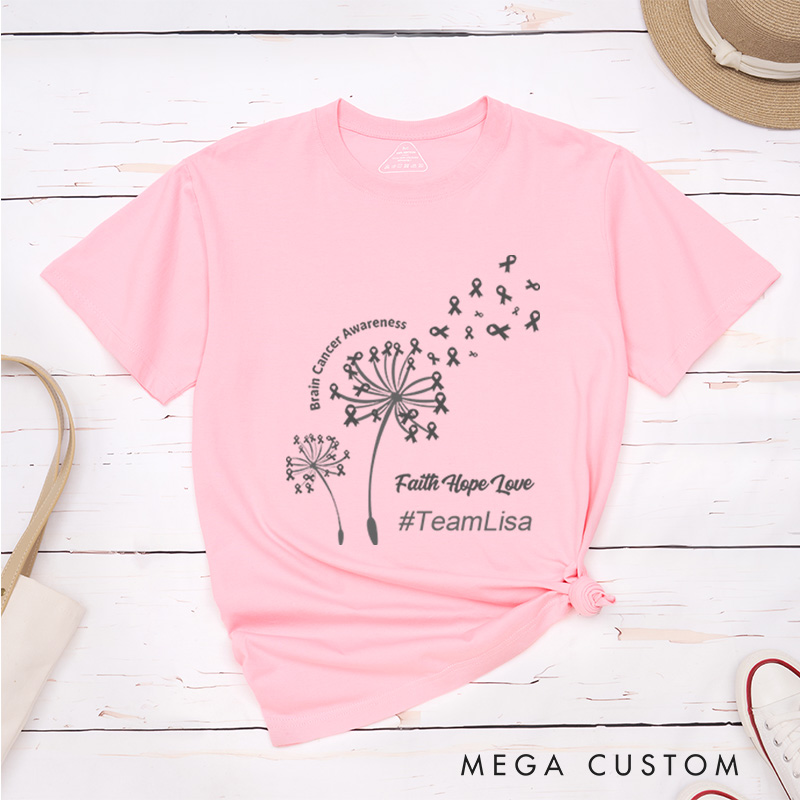 Personalized Brain Cancer Awareness Faith Hope Love Cancer Support T-Shirt