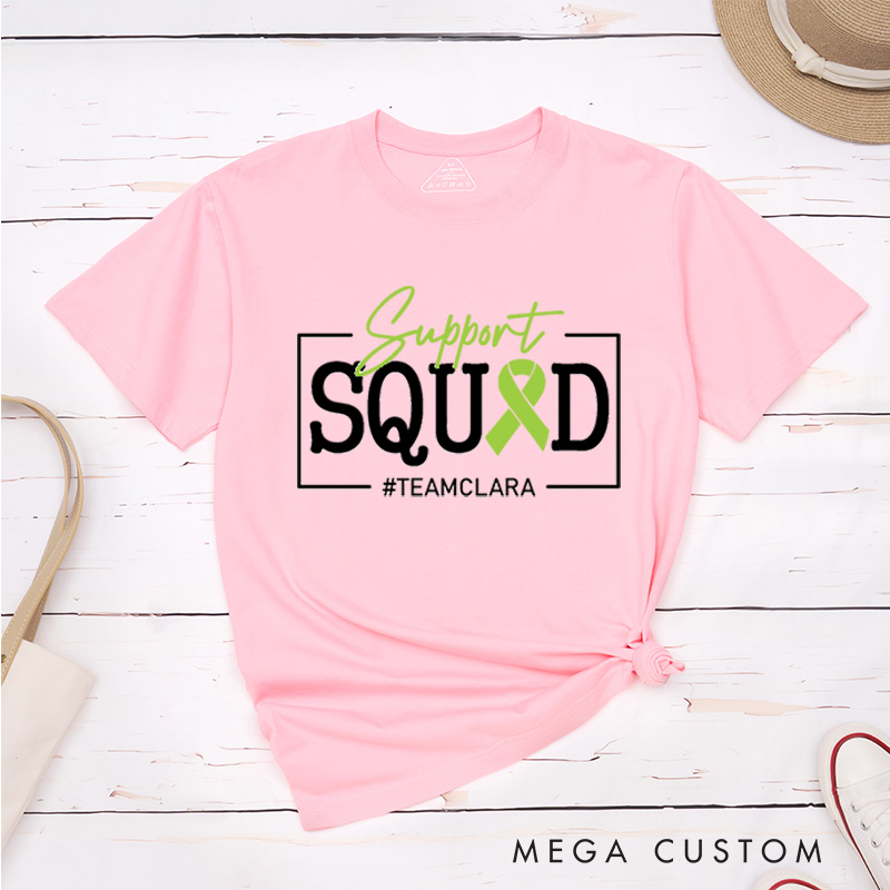 Personalized Lymphoma Cancer Awareness Lime Green Family Support Squad T-Shirt