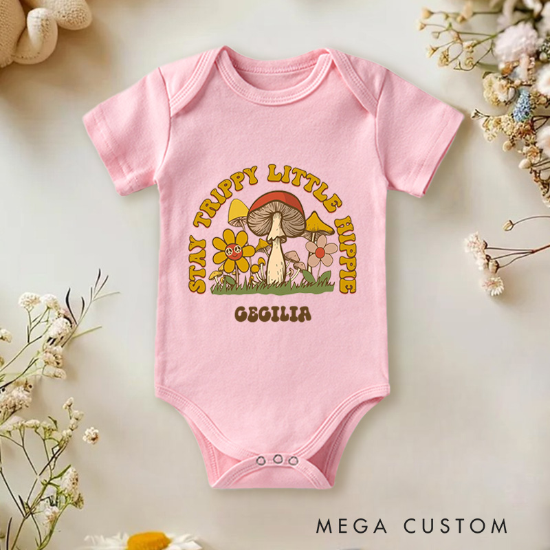 Personalized Trippy Little Hippie Groovy and Flower Child Inspired Baby Gift Baby Onesie  