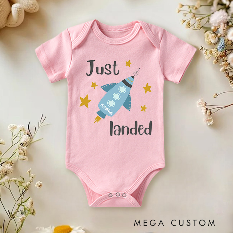 Personalized Just Landed Rocket and Space Themed Adorable Baby Gift Baby Onesie  