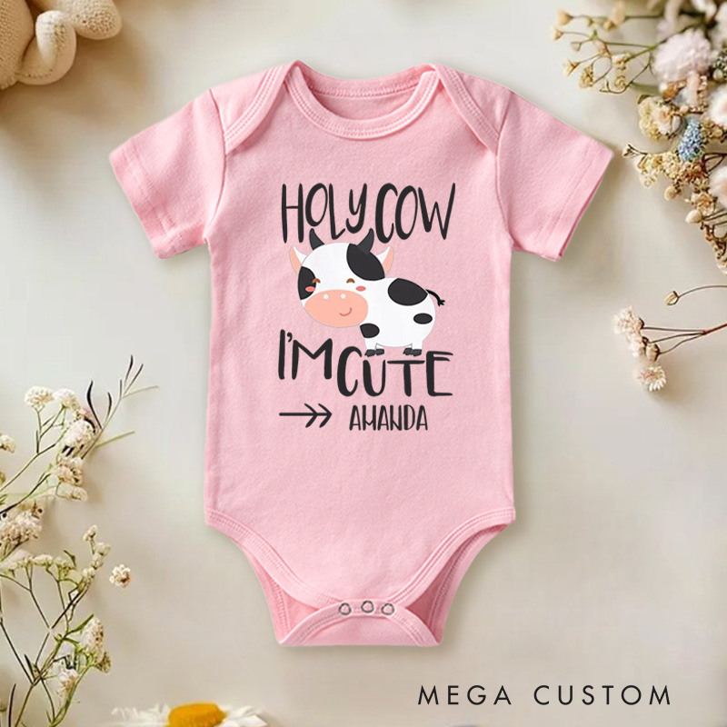 Personalized Holy Cow I’m Cute Funny and Playful Farm Animal Inspired Baby Gift Baby Onesie  