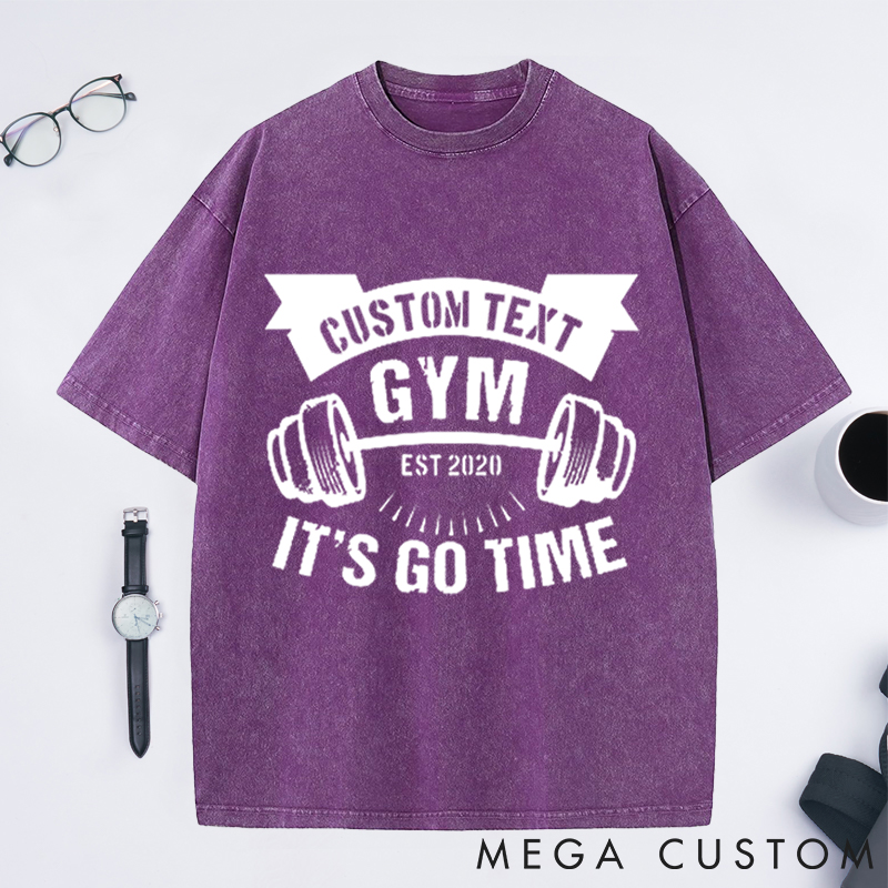 Personalized Gym Washed T-Shirts with Personalized Text and Dumbbell Design for Fitness Enthusiasts Bodybuilders and Gym Lovers