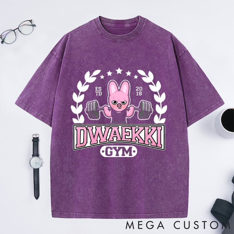 Personalized Rabbit Gym Washed T-Shirts with Cute Bunny Weightlifting for Fitness Enthusiasts Bodybuilders and Gym Lovers