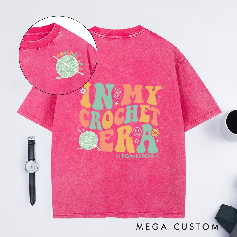 Personalized In My Crochet Era Washed T-Shirts Crochet Lover Shirt Knitting Shirt Crafter Mom Shirt for Women Gift for Knitting Lover Funny Crochet Tee