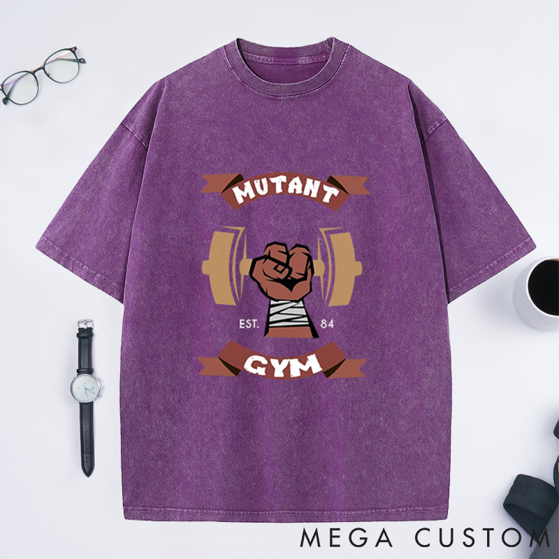 Personalized Mutant Gym Washed T-Shirts with Bold Fist and Barbell Design for Fitness Enthusiasts Bodybuilders and Gym Lovers
