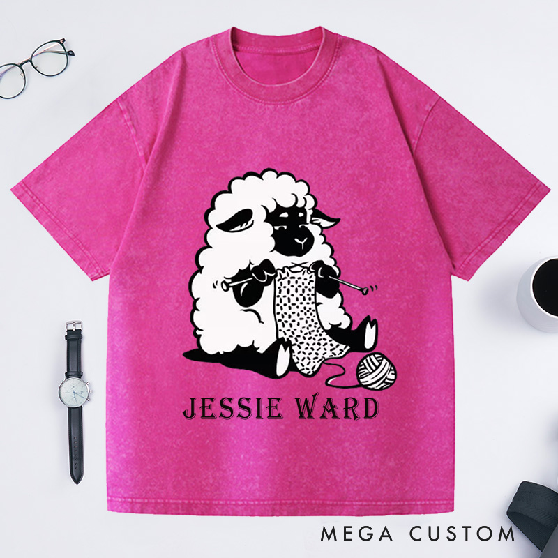 Personalized Sheep Graphic Washed T-Shirts Funny Crochet Shirts Knitting Gifts Crafter Vneck Shirts Cute Crocheting Clothing