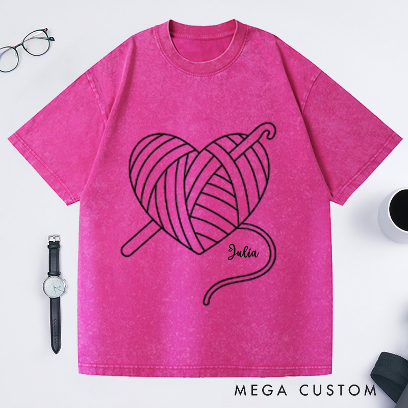 Personalized Minimalist Crochet Washed T-Shirts Funny Crochet T-Shirt Minimal Mothers Day Gifts Crochet Hobby Gift Knitting Lover Gift Mothers Day Shirt
