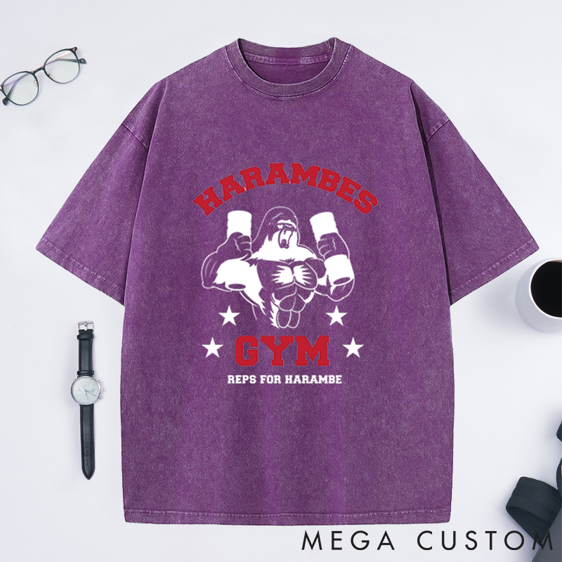 Personalized Gym Washed T-Shirts with Fierce Gorilla Lifting Design for Fitness Enthusiasts Bodybuilders and Gym Lovers