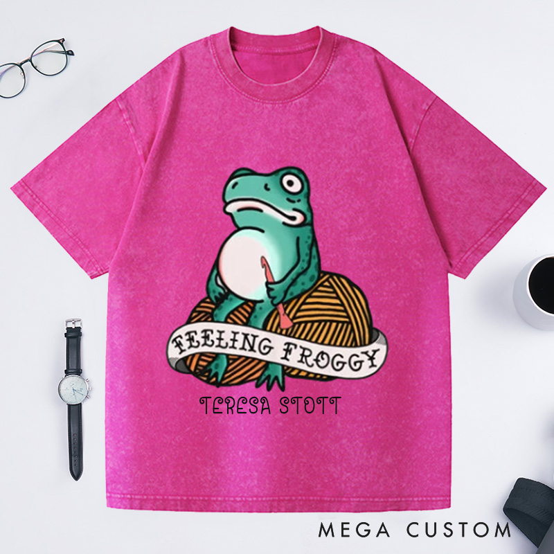 Personalized Feeling Froggy Crochet Bella Washed T-Shirts Short-sleeve unisex t-shirt Funny Gift for Crocheter Crochet Apparel