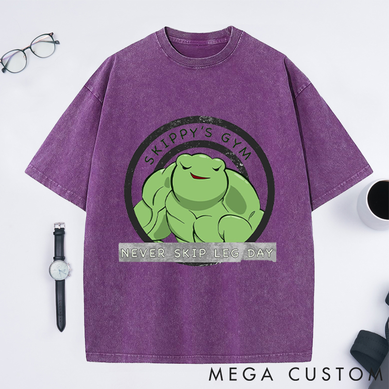 Personalized Fitness Washed T-Shirts with Fun Muscle Frog Design for Fitness Enthusiasts Bodybuilders and Gym Lovers