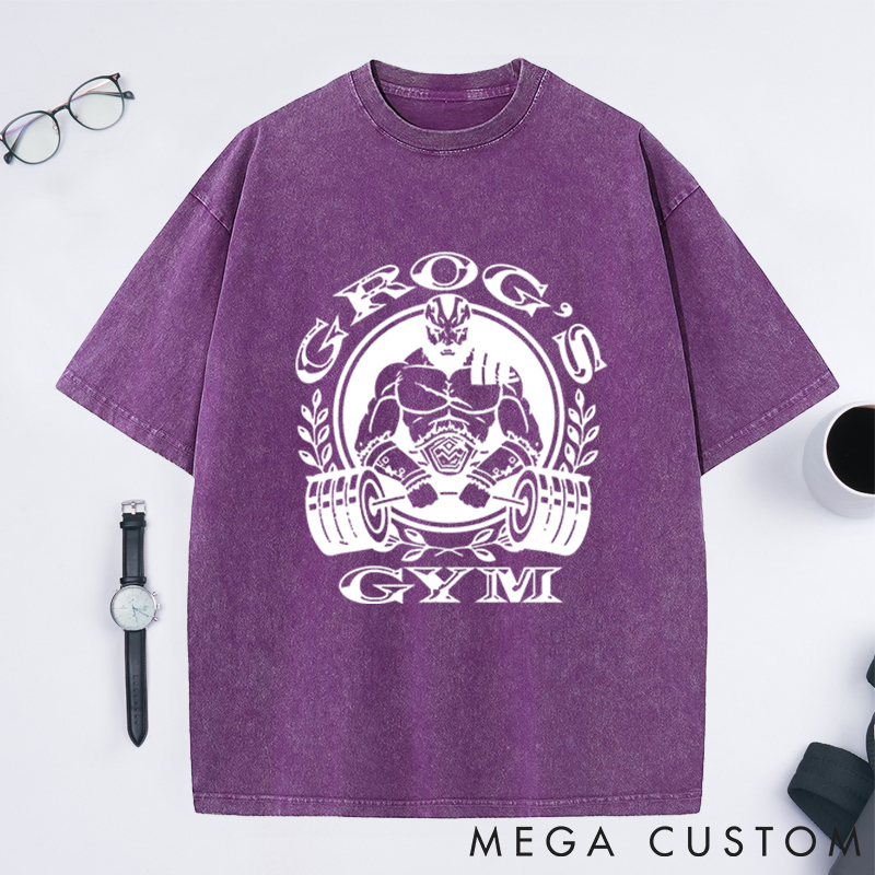 Personalized Gym Washed T-Shirts with Fierce Warrior Lifting Barbell Design for Fitness Enthusiasts Bodybuilders and Gym Lovers