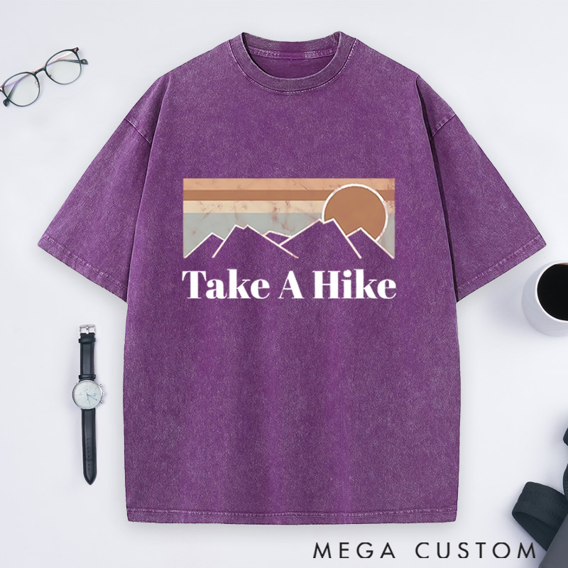 Personalized Take A Hike Washed T-Shirts Embrace The Call Of The Mountains Shirts Gift for Hiking Camping Adventure Lover