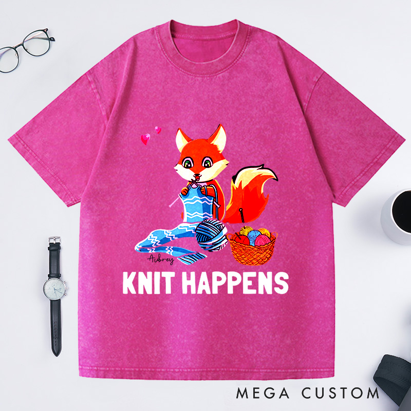 Personalized Knit Happens Washed T-Shirts Gifts for Knitting Lovers