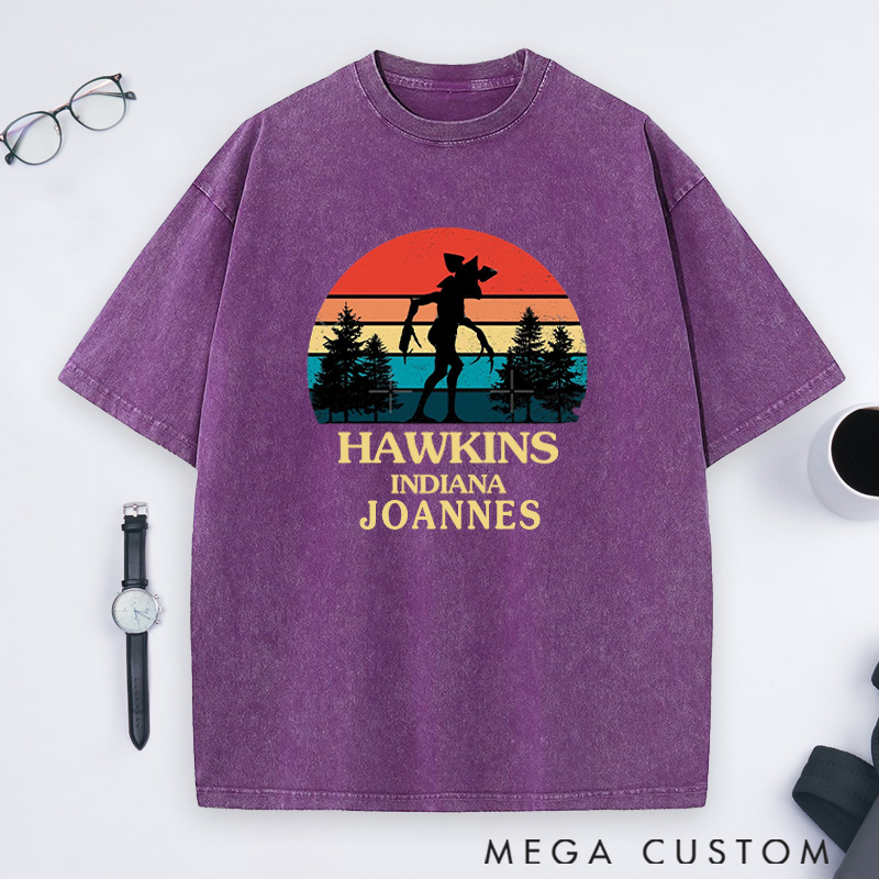 Personalized A Mysterious Encounter Washed T-Shirts Hawkins Indiana Shirts Gift for Hiking Camping Adventure Lover