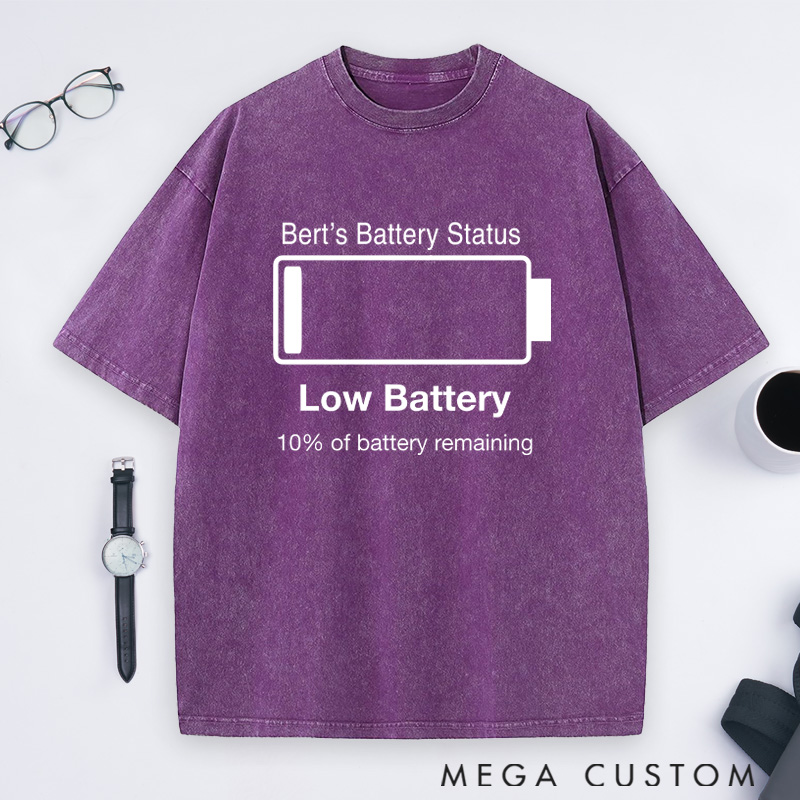 Personalized Low Battery 10% Of Battery Remaining Washed T-Shirts Gift for Geek Nerd