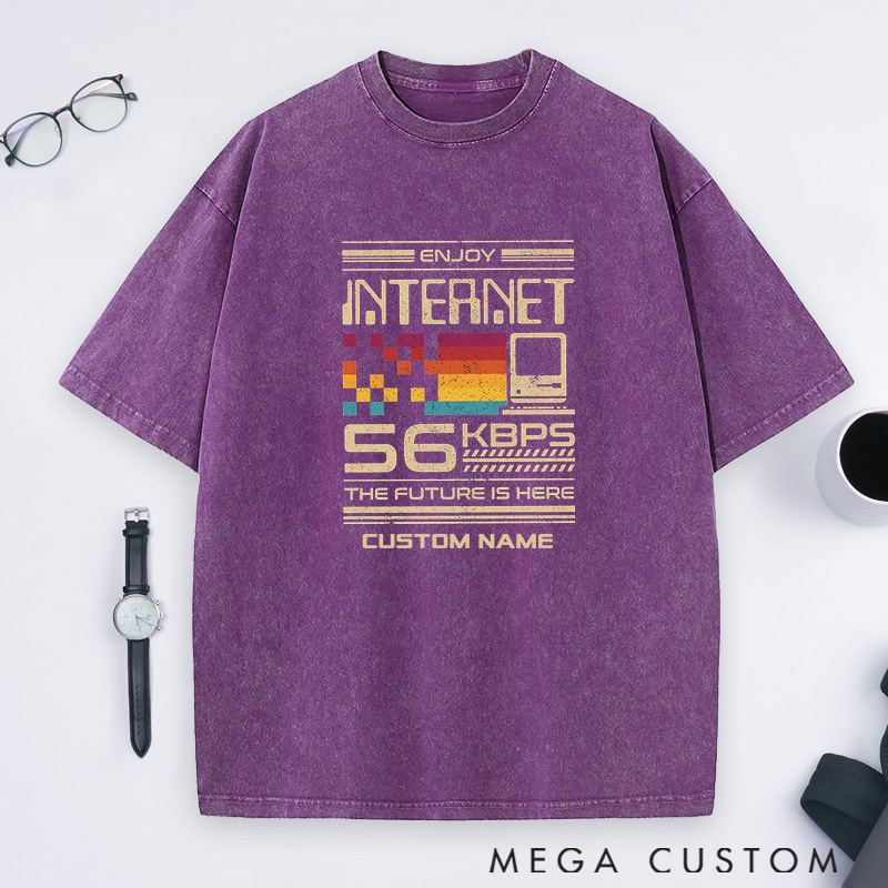 Personalized 56 Kbps Washed T-Shirts Programmer Computer Technology Lovers Shirts Gift Geek Nerd