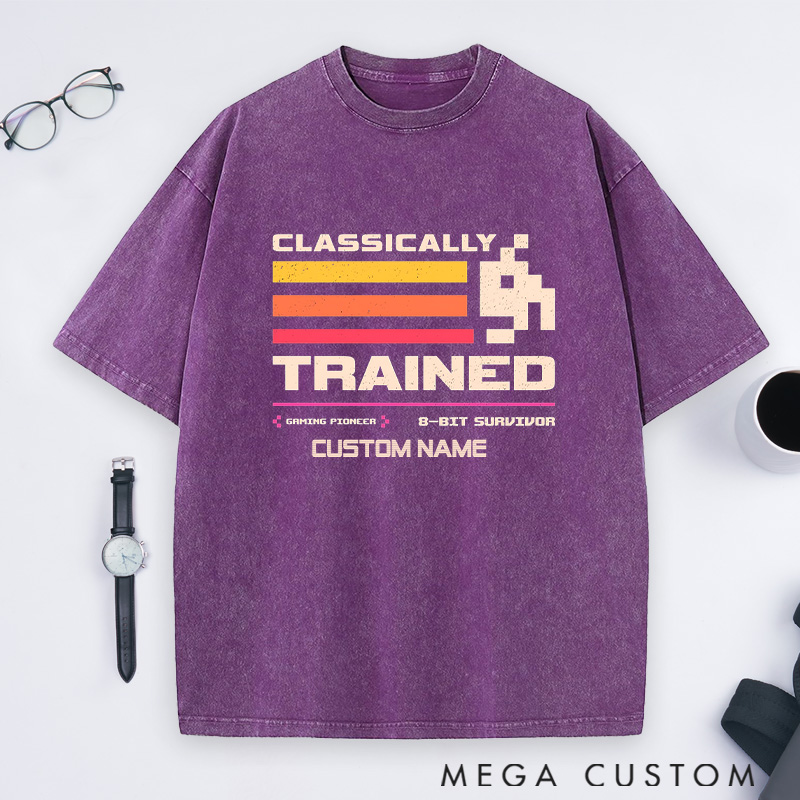 Personalized Classically Trained Washed T-Shirts 8-Bit Gaming Legends Shirts Gift Geek Nerd 