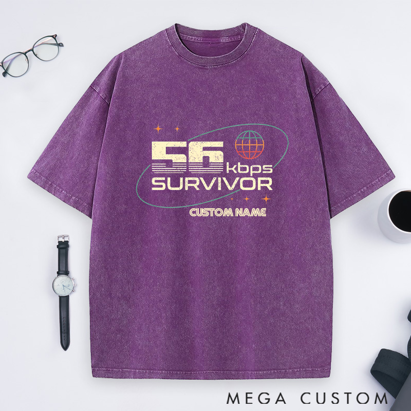 Personalized 56 kbps Survivor Washed T-Shirts Programmer Computer Technology Lovers Shirts Gift Geek Nerd 