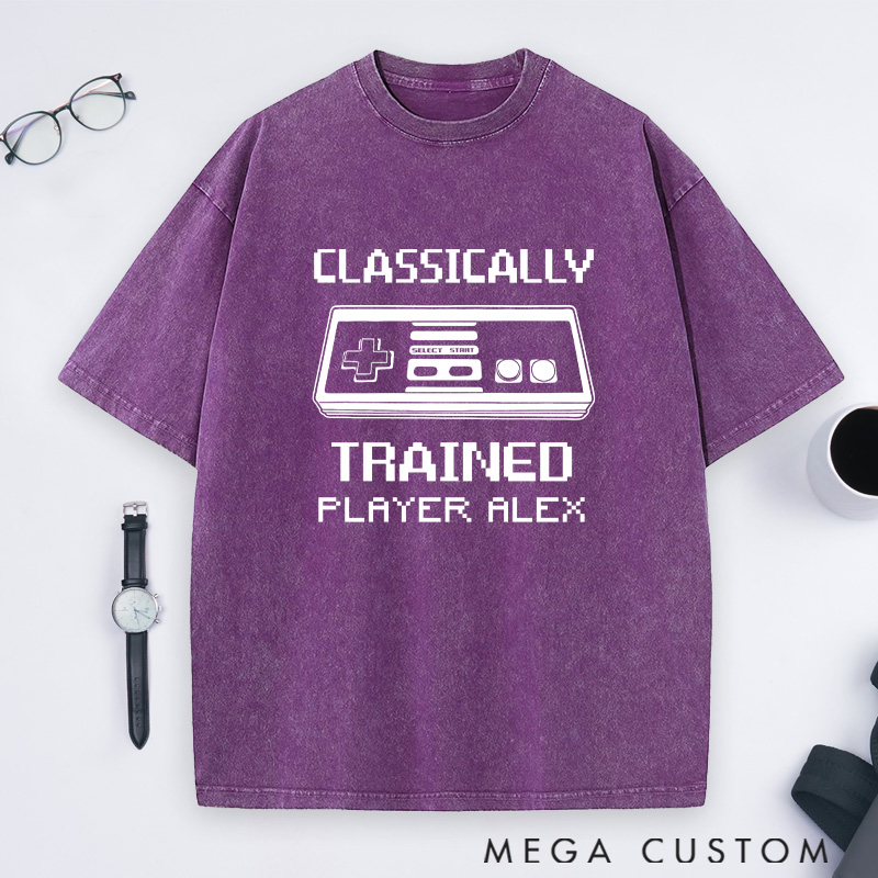 Personalized Classically Trained Washed T-Shirts Retro Gamer Shirts Gamer Lovers Shirts Gift Geek Nerd 