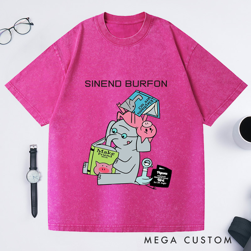 Personalized Read More Book Washed T-Shirts Good Day To Read Tee Funny Piggie Elephant Pigeons Shirt Book Lover Gift