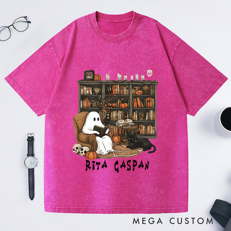 Personalized Ghost Book Reader Washed T-Shirts Reading Tee Book Lover Gift Reading Enthusiast Book Shirt Ghost Reader Tee Literature Lover