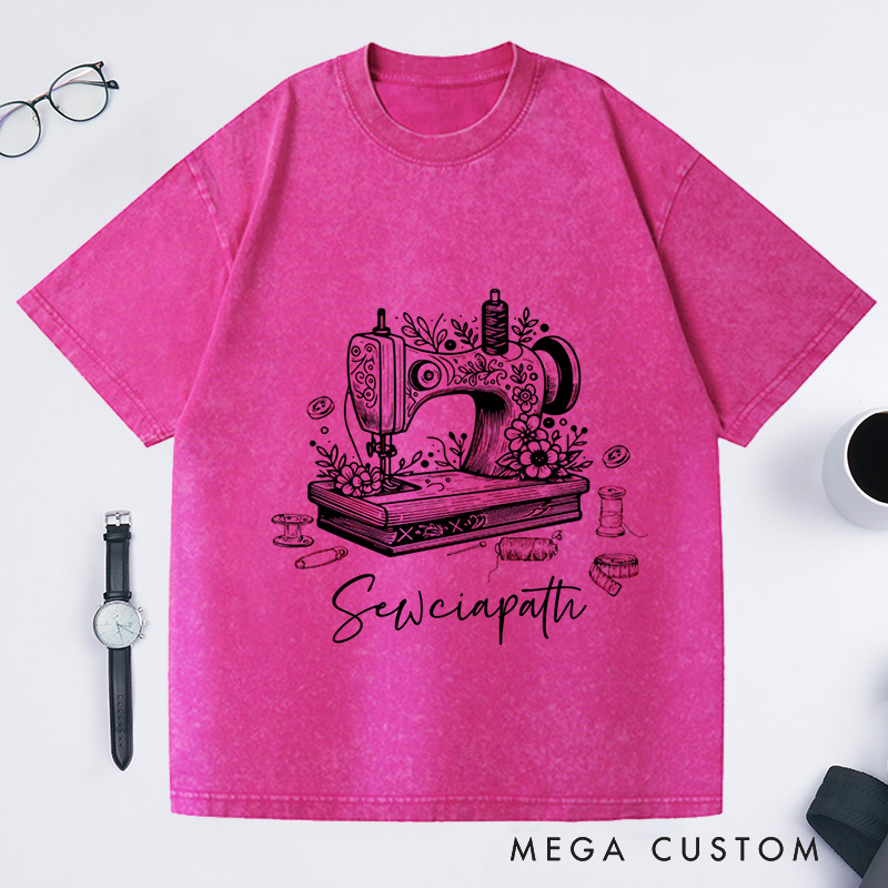 Personalized Sewciopath Washed T-Shirts Sewing Lover Shirt For Women