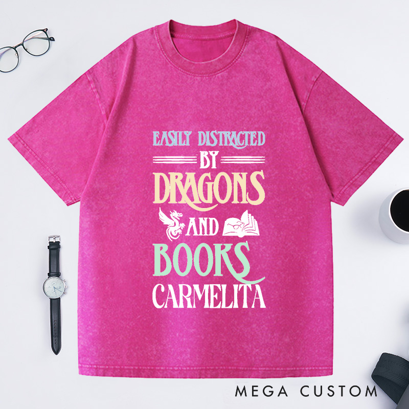 Personalized Dragon Shirt Bookworm Washed T-Shirts Reading Shirts Librarian Gift Book Lover T-Shirt