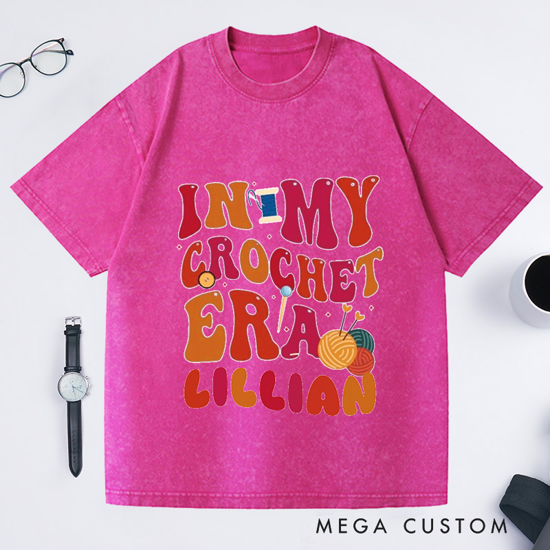Personalized In My Crochet Era Washed T-Shirts Funny Crochet Crochet Lover Crochet Mom Shirt for Women Gift for Knitting Lover